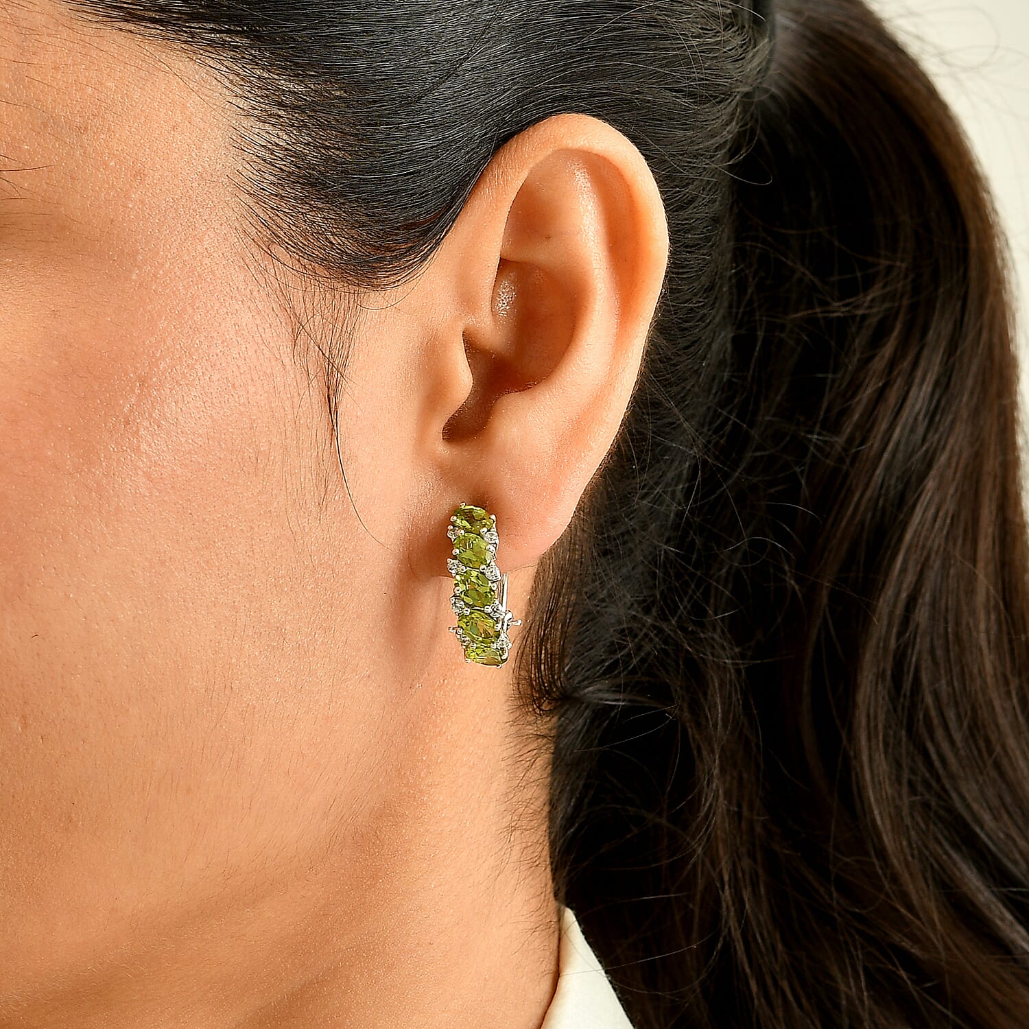 D'Joy Premium Hebei Peridot and White Zircon 11.25 ctw Earrings in Rhodium Over Sterling Silver