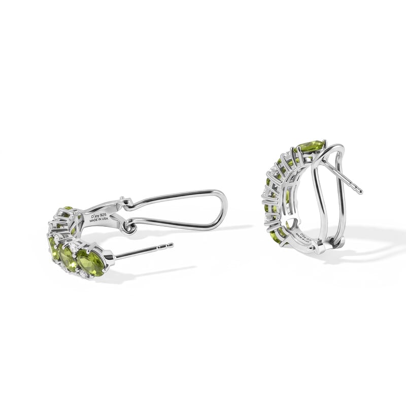D'Joy Premium Hebei Peridot and White Zircon 11.25 ctw Earrings in Rhodium Over Sterling Silver