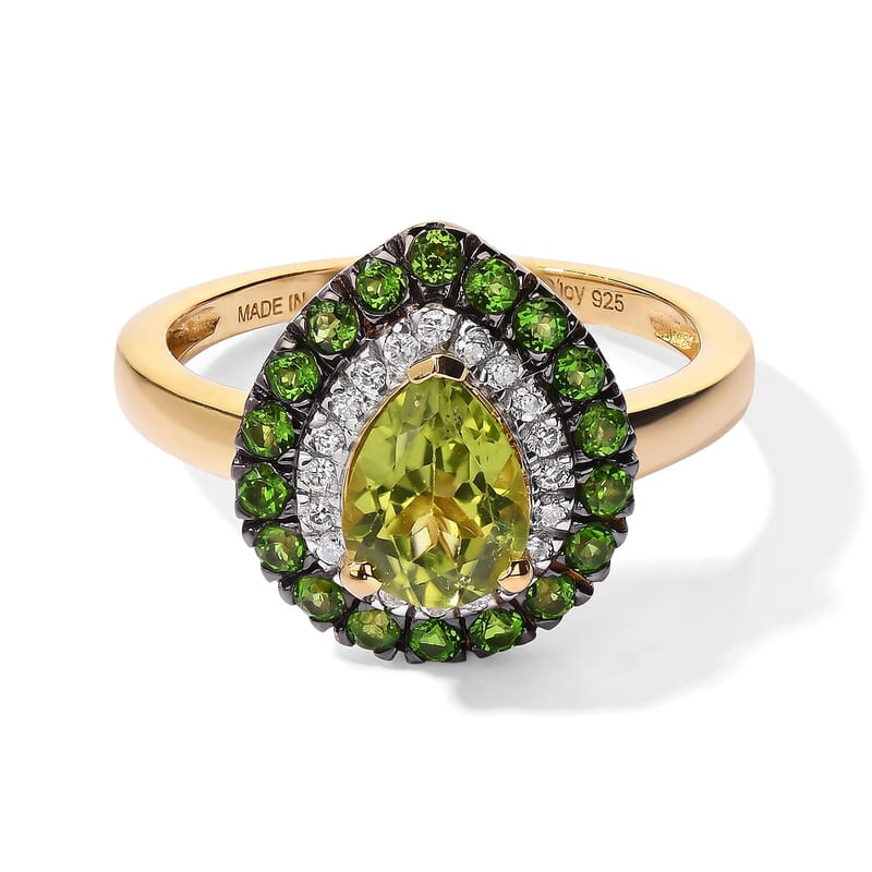 D'Joy Premium Hebei Peridot, Multi Gemstone Ring in 18K Vermeil YG Over Sterling Silver (Size 6.0) 1.80 ctw