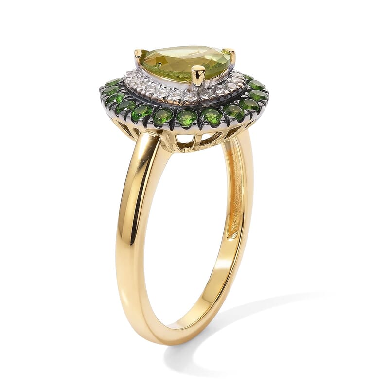 D'Joy Premium Hebei Peridot, Multi Gemstone Ring in 18K Vermeil YG Over Sterling Silver (Size 6.0) 1.80 ctw