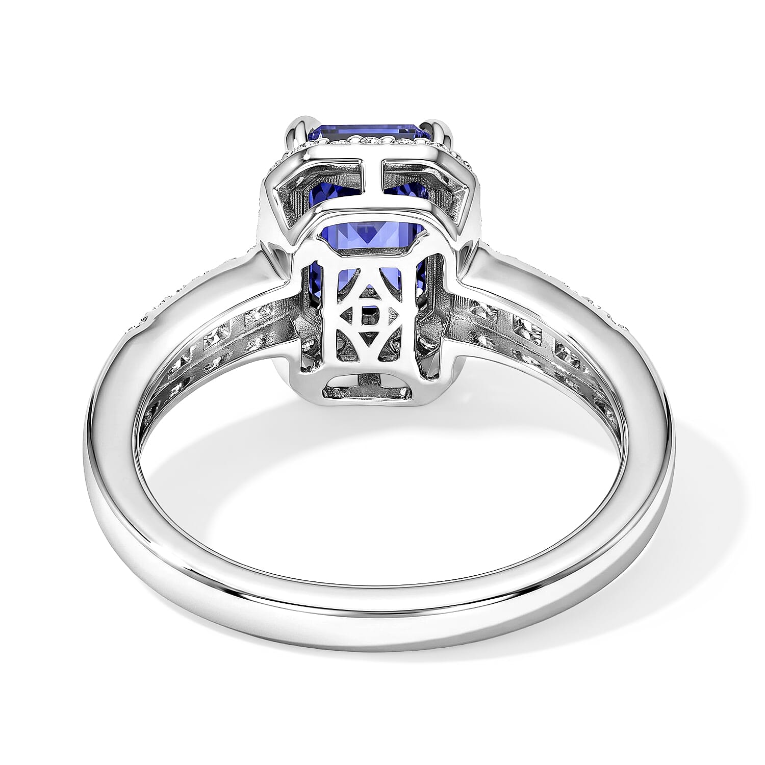 D'Joy Premium Tanzanite and Moissanite 2.10 ctw Starlit Heirloom Ring in Rhodium Over Sterling Silver (Size 7.0)