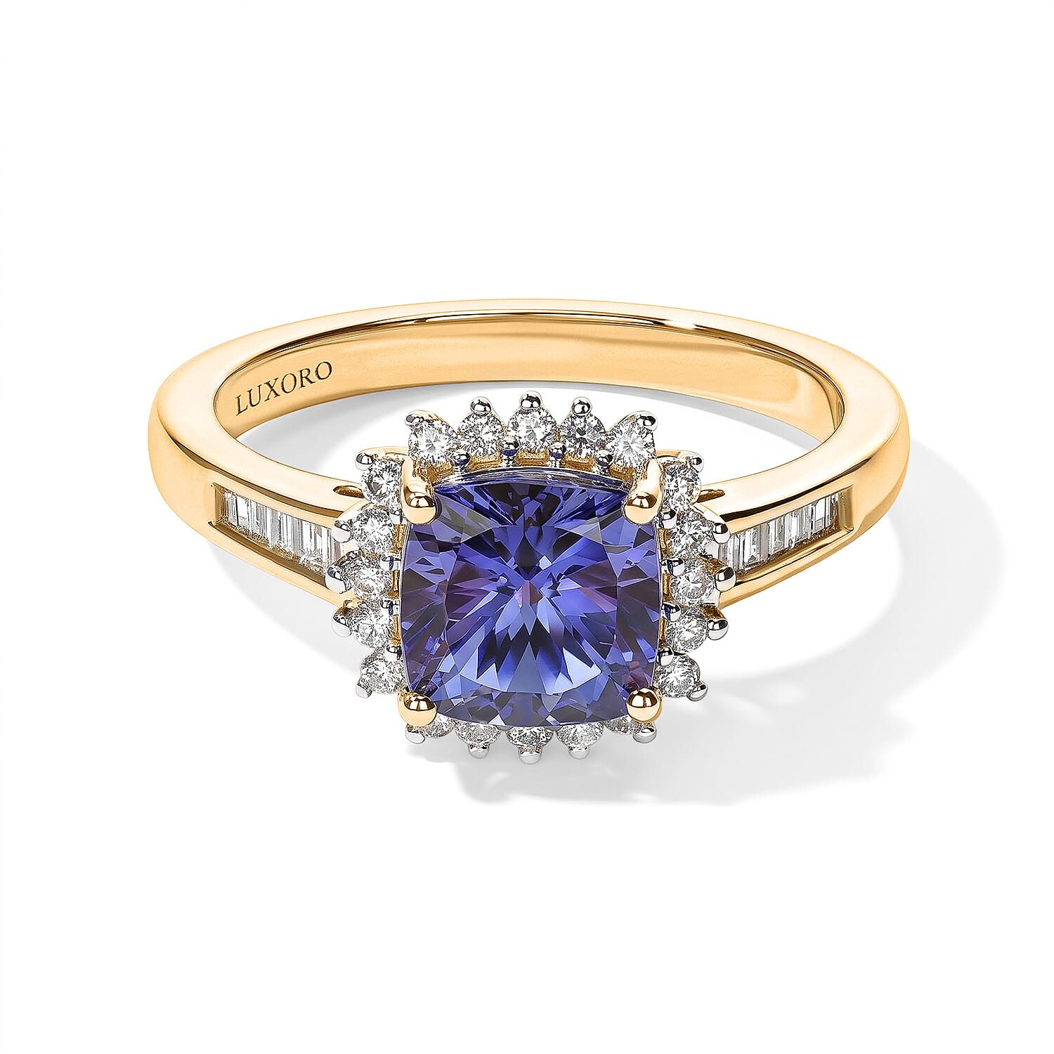 Luxoro Premium Tanzanite and Diamond I2 2.50 ctw Victorian Vintage Ring in 10K Yellow Gold (Size 7.0)
