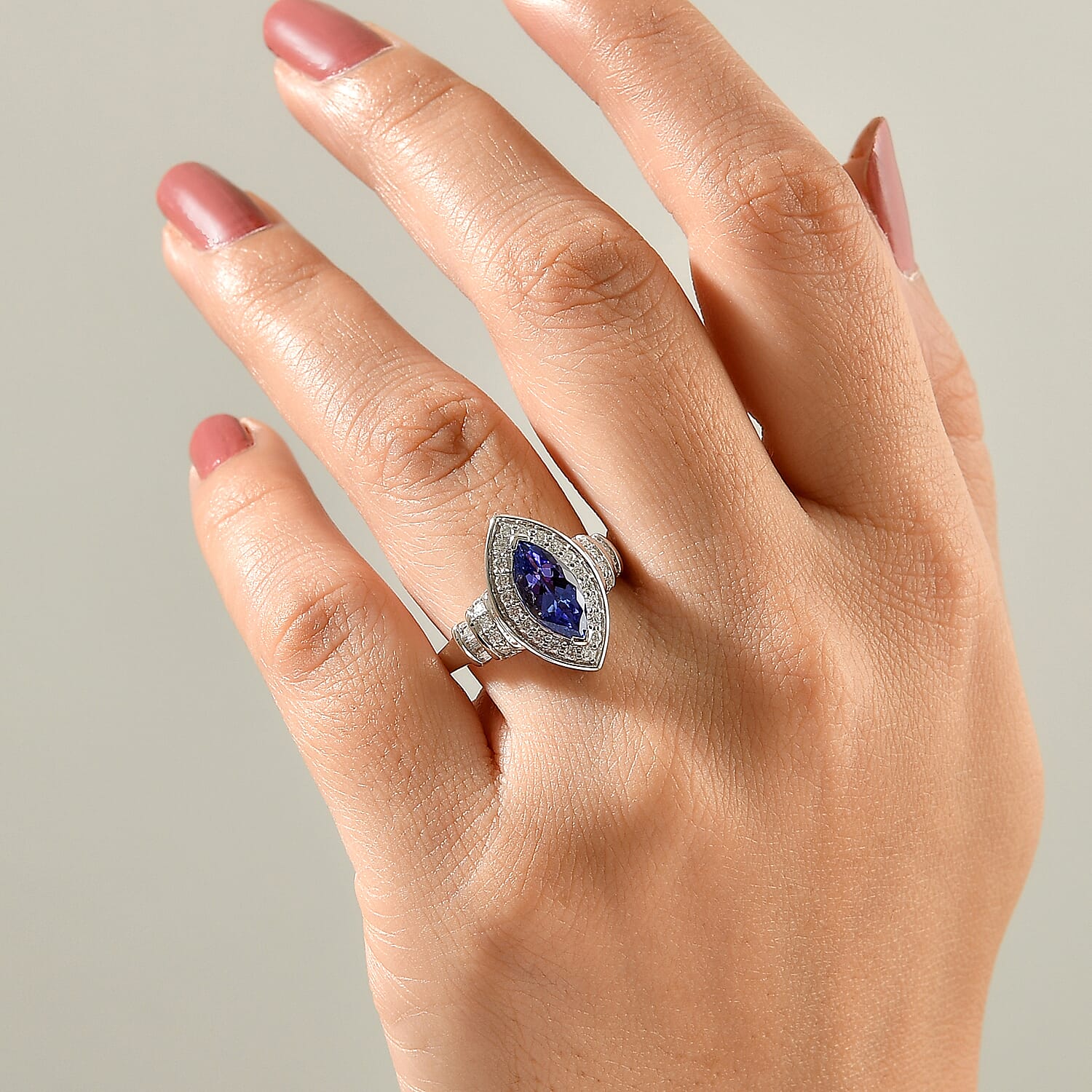Luxoro Premium Tanzanite and Diamond (I2) 2.30 ctw Regal Deco Ring in 10K White Gold (Size 6.0) 4.30 Grams
