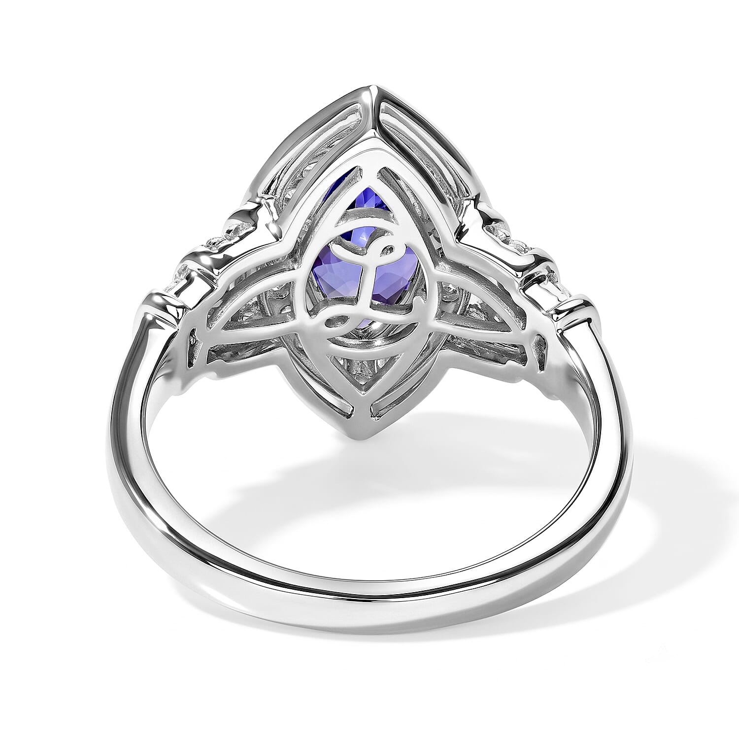 Luxoro Premium Tanzanite and Diamond (I2) 2.30 ctw Regal Deco Ring in 10K White Gold (Size 6.0) 4.30 Grams