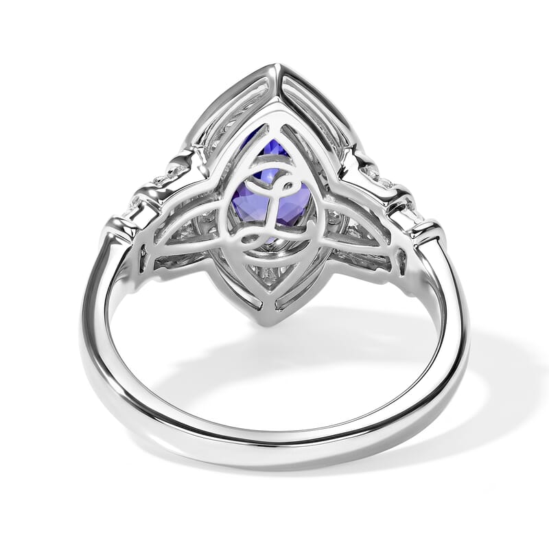Luxoro Premium Tanzanite and Diamond (I2) 2.30 ctw Regal Deco Ring in 10K White Gold (Size 6.0) 4.30 Grams
