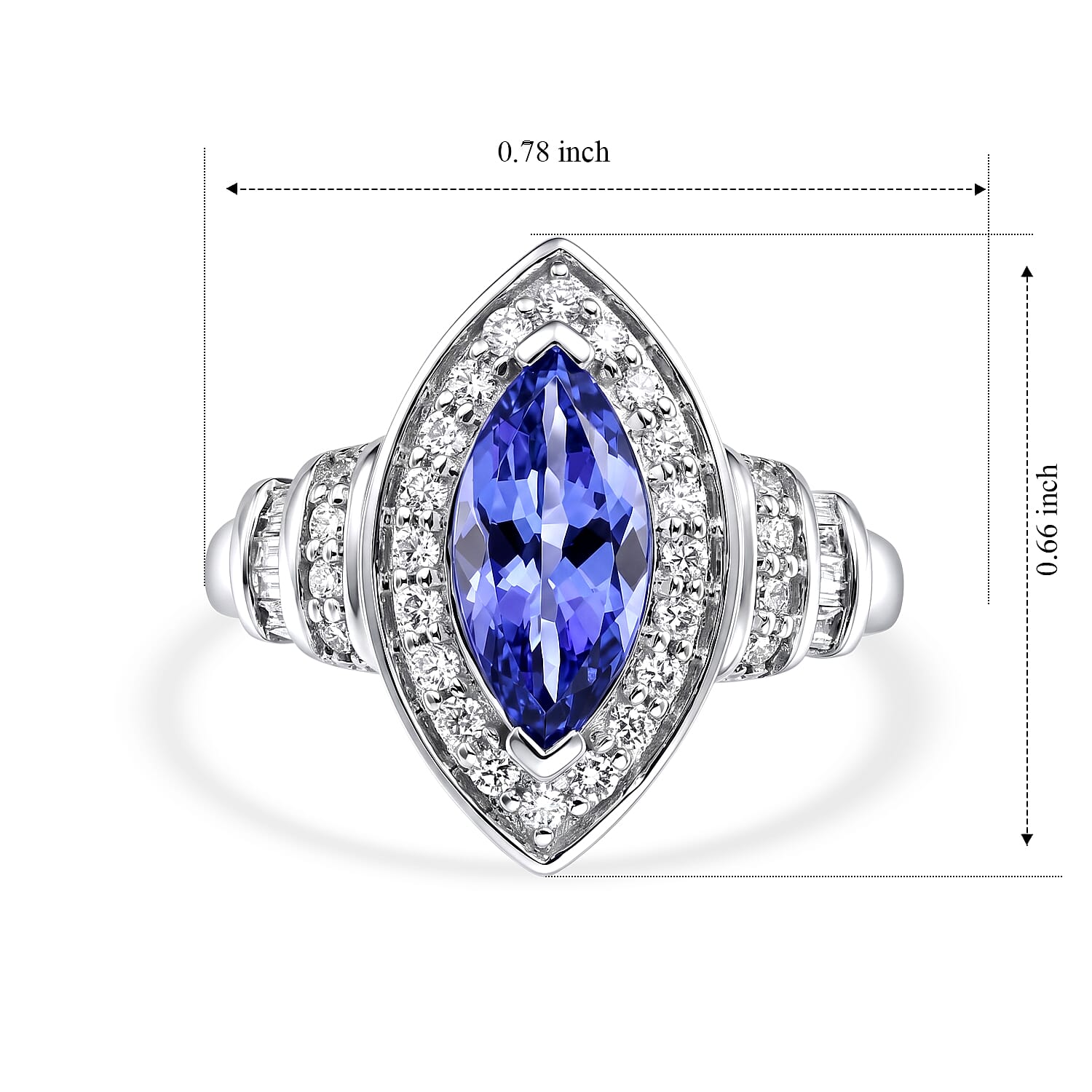 Luxoro Premium Tanzanite and Diamond (I2) 2.30 ctw Regal Deco Ring in 10K White Gold (Size 6.0) 4.30 Grams