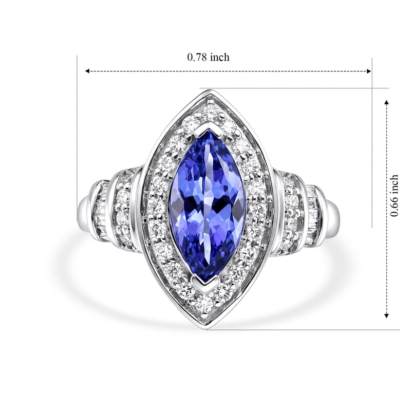 Luxoro Premium Tanzanite and Diamond (I2) 2.30 ctw Regal Deco Ring in 10K White Gold (Size 6.0) 4.30 Grams