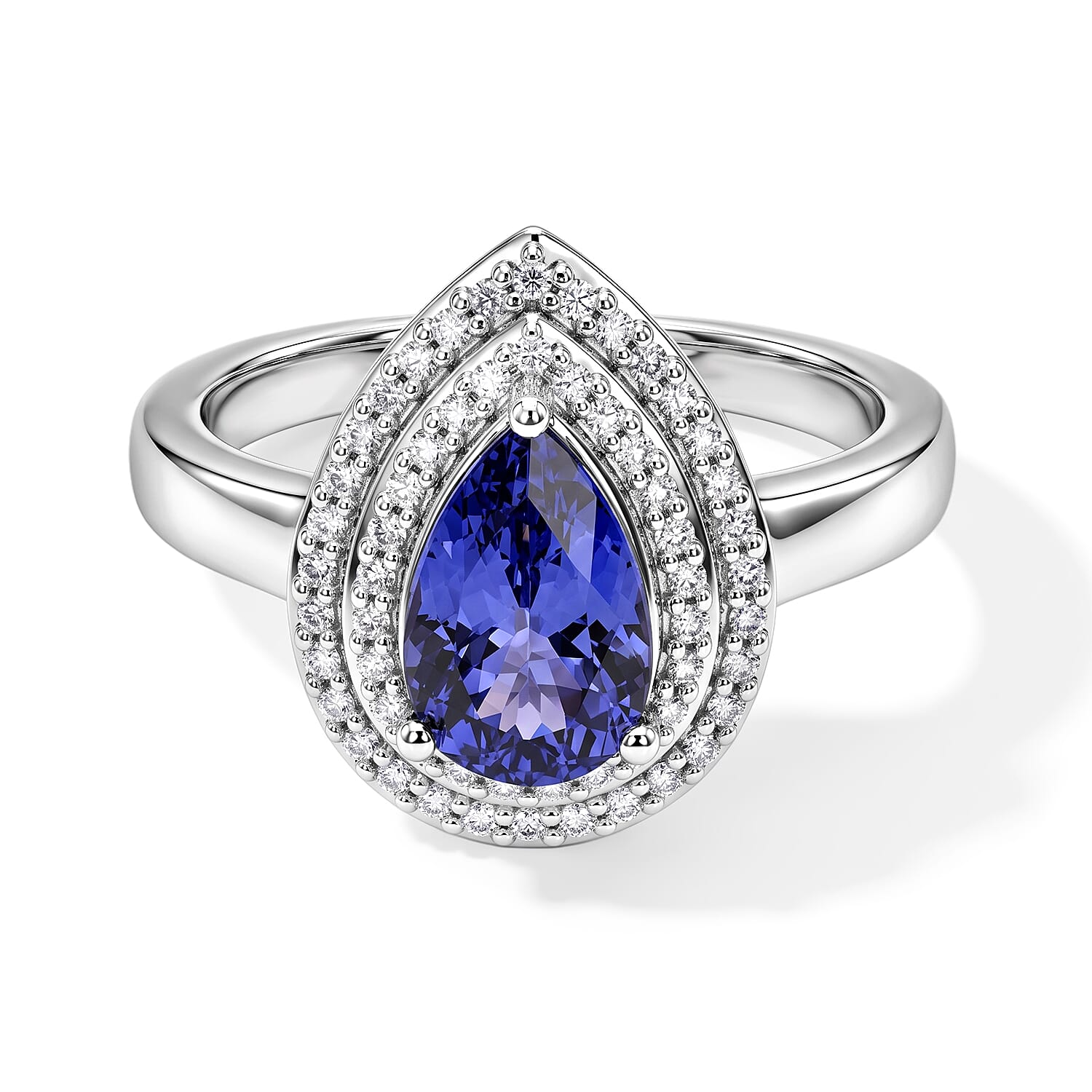 Luxoro Premium Tanzanite and Diamond I2 2.00 ctw Double Halo Ring in 10K White Gold (Size 8.0) 4.60 Grams