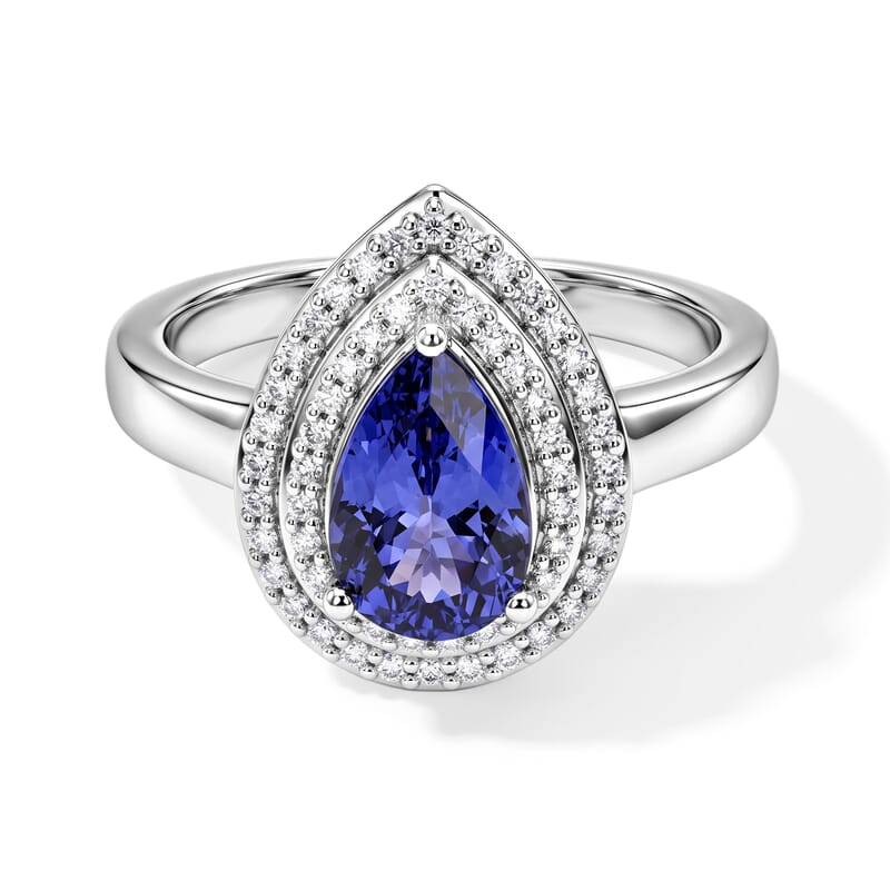 Luxoro Premium Tanzanite and Diamond I2 2.00 ctw Double Halo Ring in 10K White Gold (Size 8.0) 4.60 Grams
