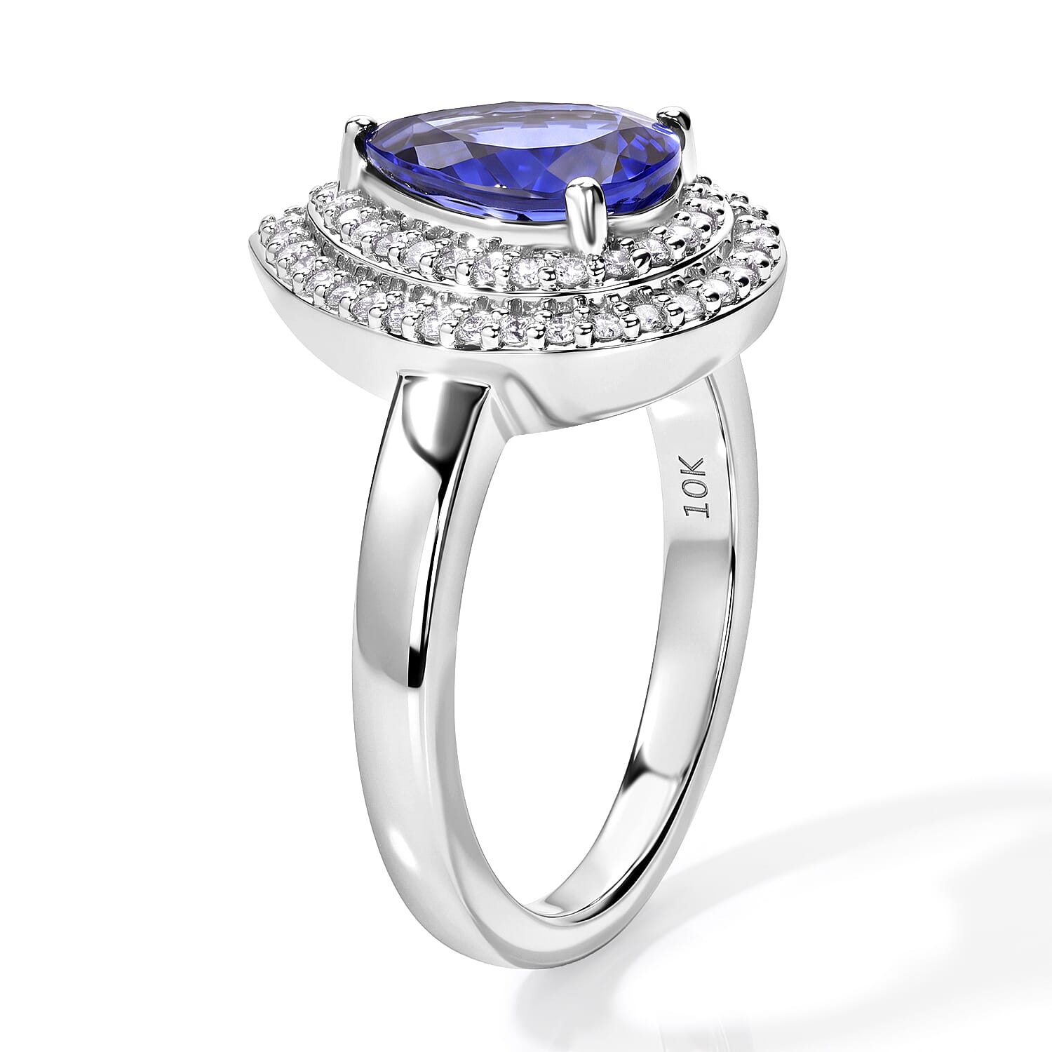 Luxoro Premium Tanzanite and Diamond I2 2.00 ctw Double Halo Ring in 10K White Gold (Size 8.0) 4.60 Grams