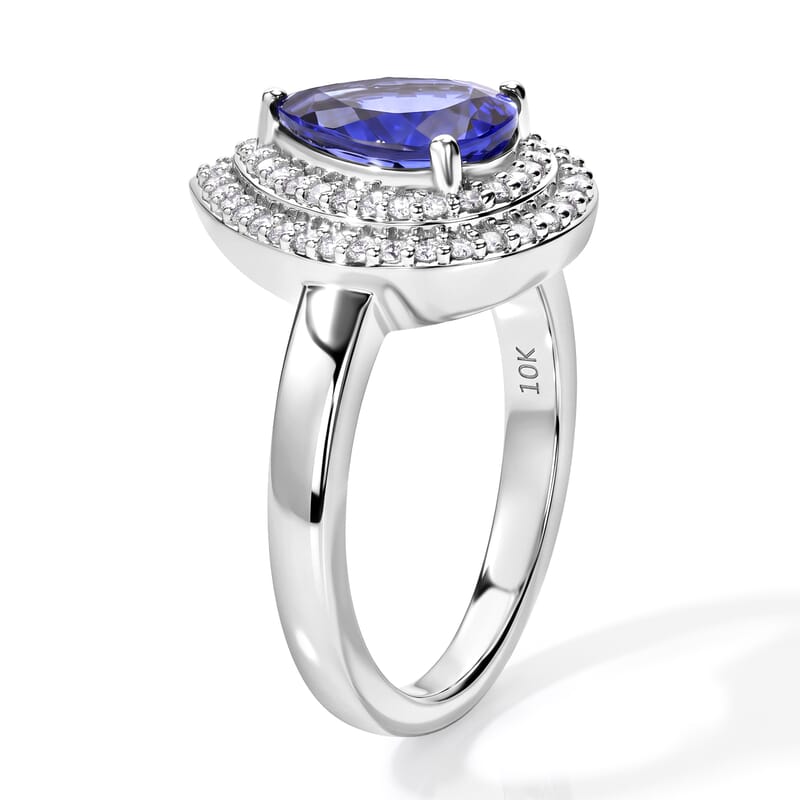 Luxoro Premium Tanzanite and Diamond I2 2.00 ctw Double Halo Ring in 10K White Gold (Size 8.0) 4.60 Grams