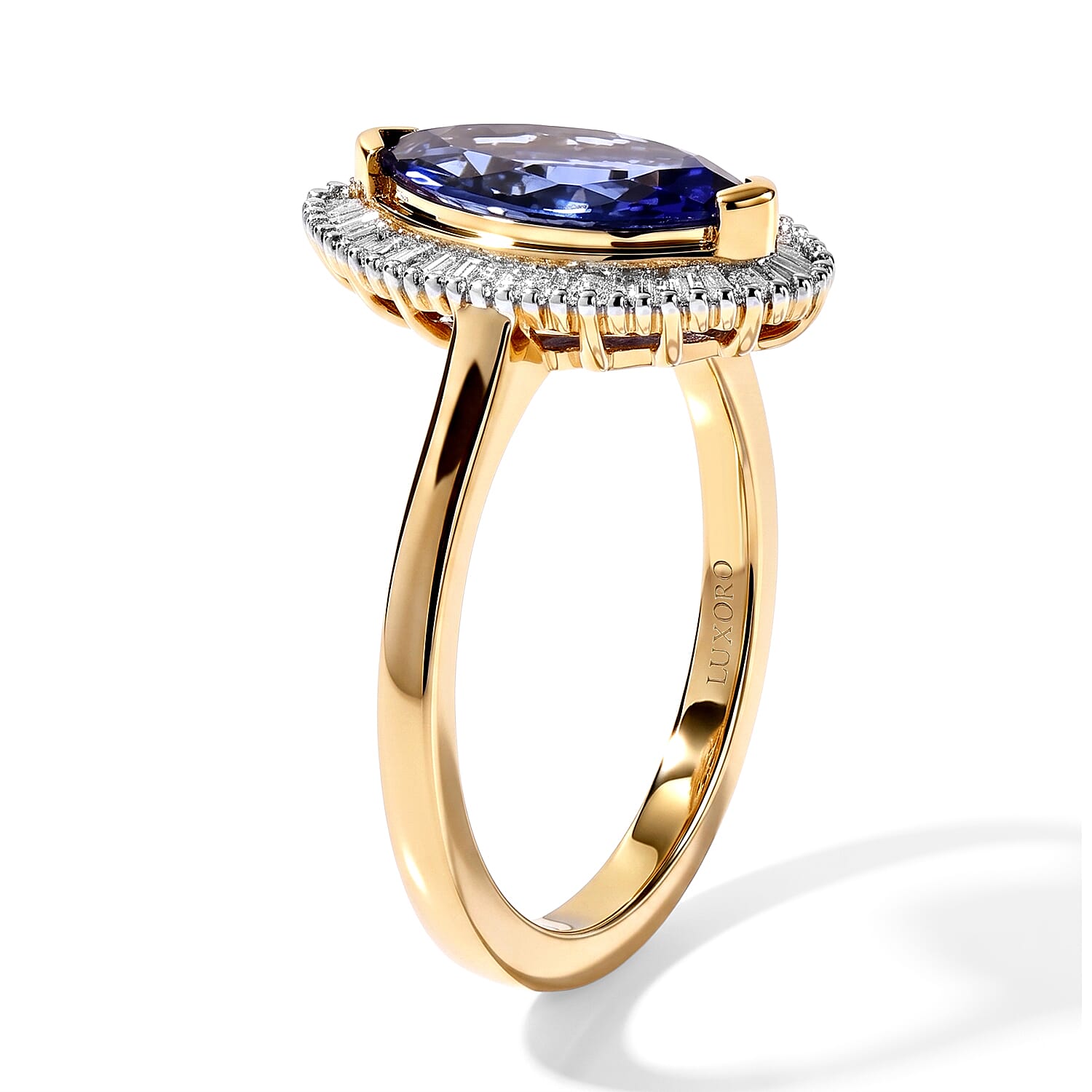 Luxoro Premium Tanzanite and Diamond I2 1.70 ctw Ballerina Ring in 10K Yellow Gold (Size 7.0)