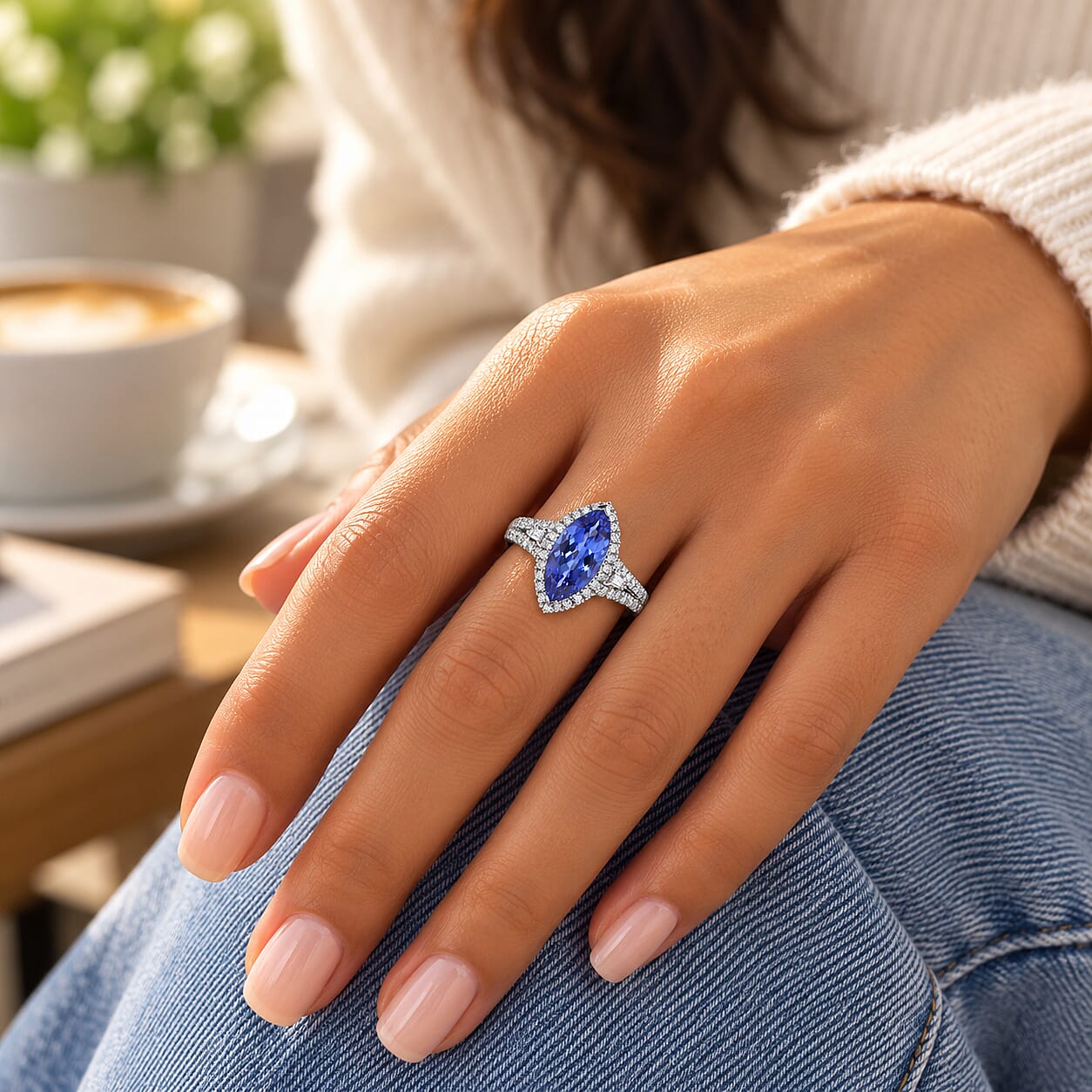 Luxoro Premium Tanzanite and Diamond I2 2.75 ctw Vintage Elegance Ring in 10K White Gold (Size 7.0)