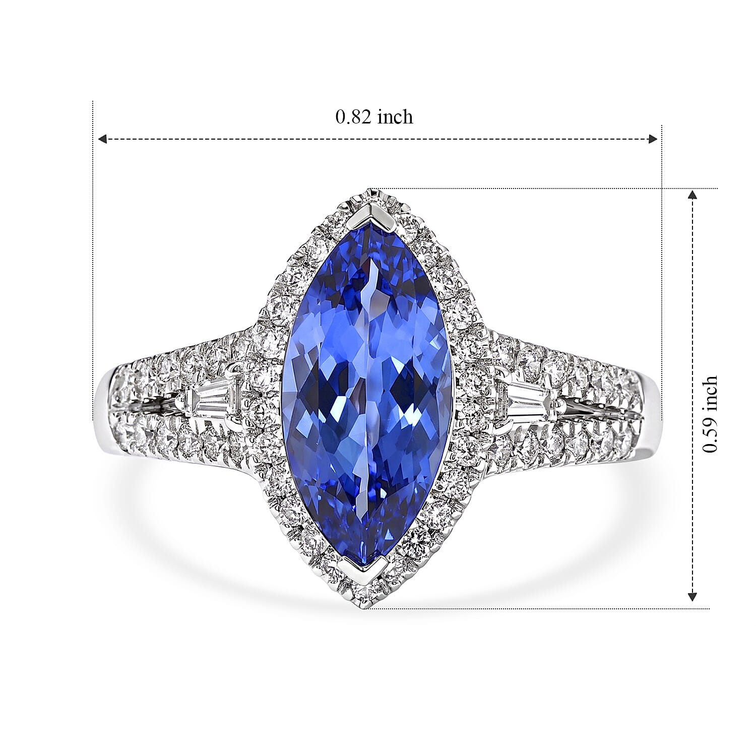 Luxoro Premium Tanzanite and Diamond I2 2.75 ctw Vintage Elegance Ring in 10K White Gold (Size 7.0)
