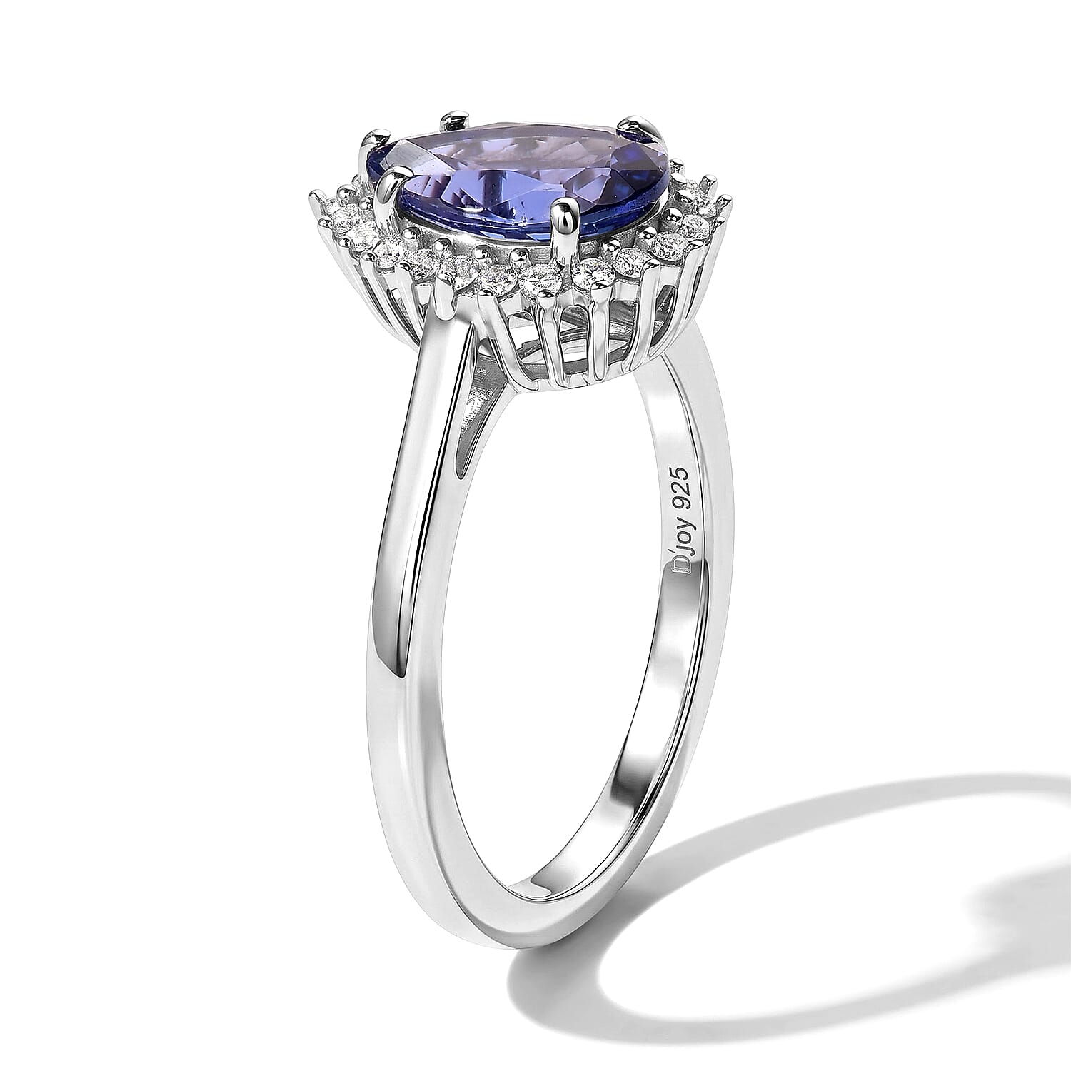 D'Joy Premium Tanzanite and Moissanite 1.65 ctw Ring in Rhodium Over Sterling Silver (Size 6.0)