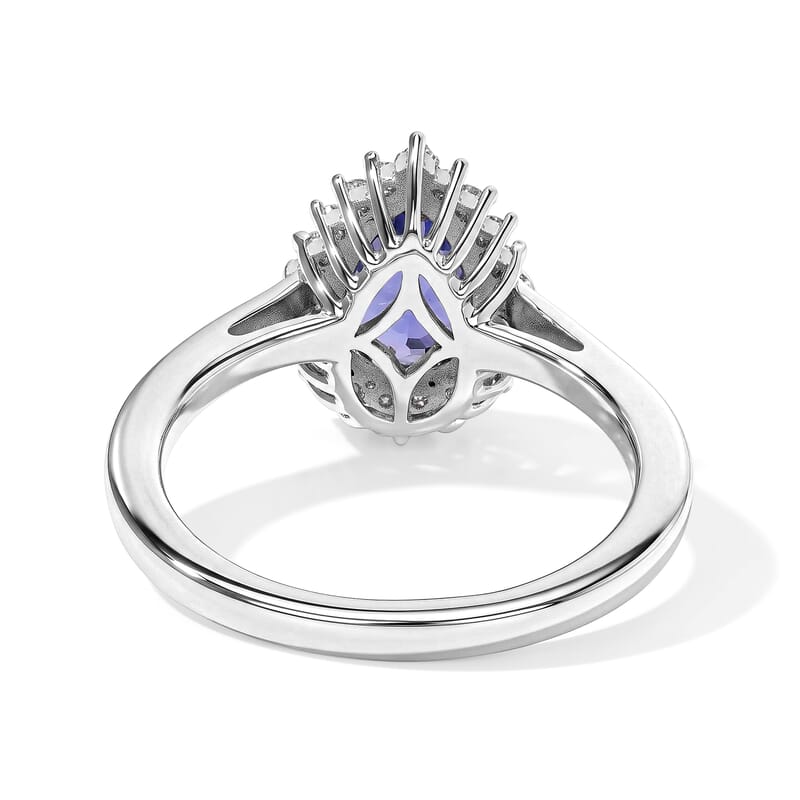 D'Joy Premium Tanzanite and Moissanite 1.65 ctw Ring in Rhodium Over Sterling Silver (Size 6.0)