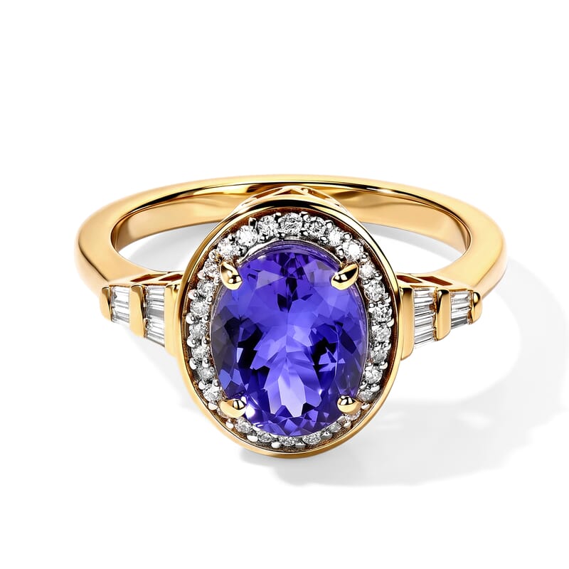 Luxoro Premium Tanzanite and Diamond I2 3.10 ctw Oval Brilliant Ring in 10K Yellow Gold (Size 6.0) 4 Grams