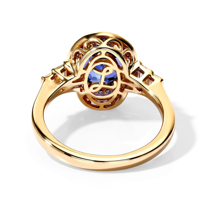 Luxoro Premium Tanzanite and Diamond I2 3.10 ctw Oval Brilliant Ring in 10K Yellow Gold (Size 6.0) 4 Grams
