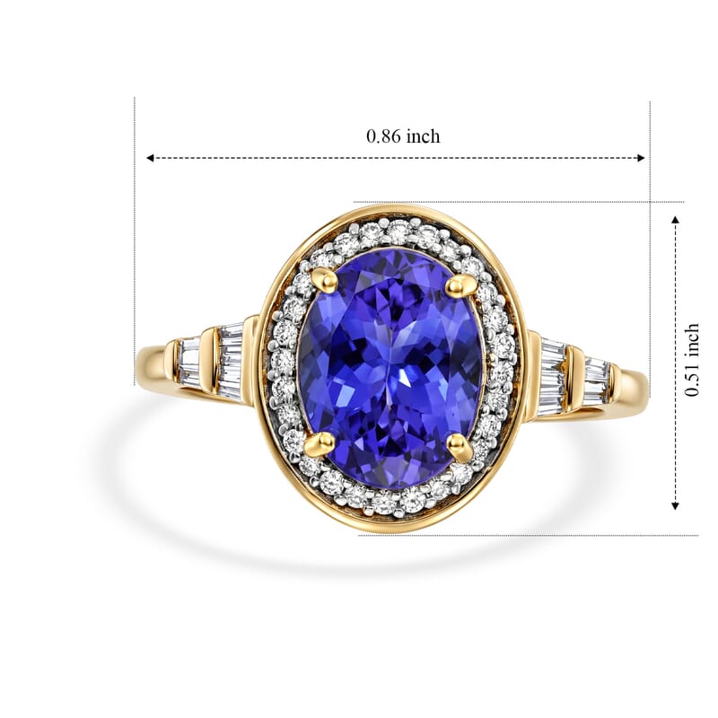 Luxoro Premium Tanzanite and Diamond I2 3.10 ctw Oval Brilliant Ring in 10K Yellow Gold (Size 6.0) 4 Grams