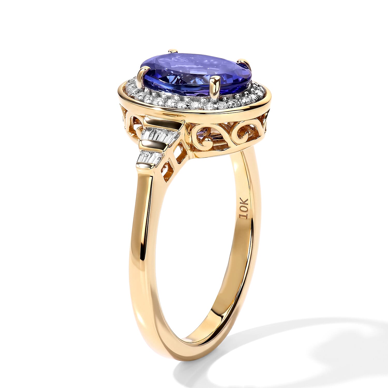 Luxoro Premium Tanzanite and Diamond I2 3.10 ctw Oval Brilliant Ring in 10K Yellow Gold (Size 7.0) 4 Grams