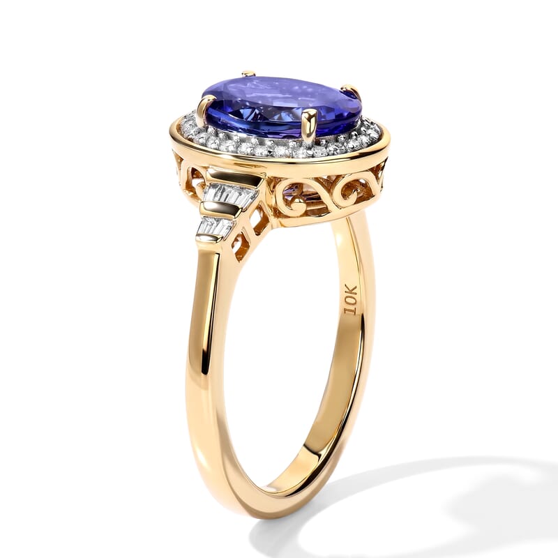 Luxoro Premium Tanzanite and Diamond I2 3.10 ctw Oval Brilliant Ring in 10K Yellow Gold (Size 7.0) 4 Grams