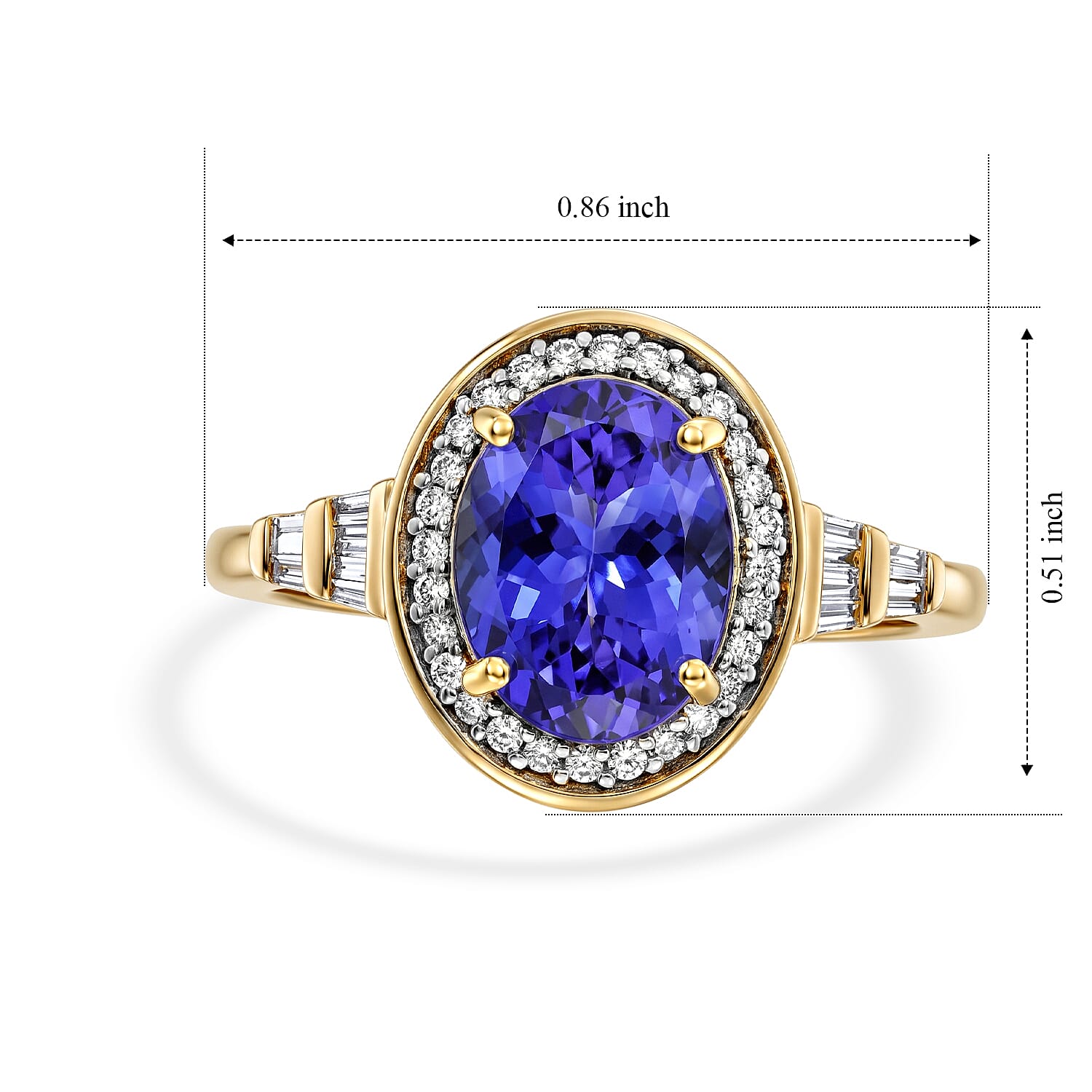 Luxoro Premium Tanzanite and Diamond I2 3.10 ctw Oval Brilliant Ring in 10K Yellow Gold (Size 7.0) 4 Grams