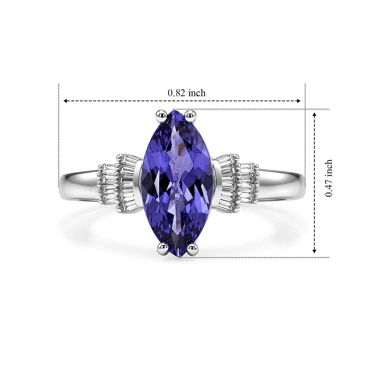 Luxoro Premium Tanzanite and Diamond I2 1.20 ctw Deco Geometry Ring in 10K White Gold (Size 7.0)