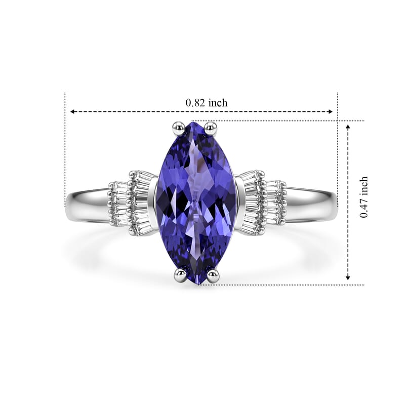 Luxoro Premium Tanzanite and Diamond I2 1.20 ctw Deco Geometry Ring in 10K White Gold (Size 7.0)