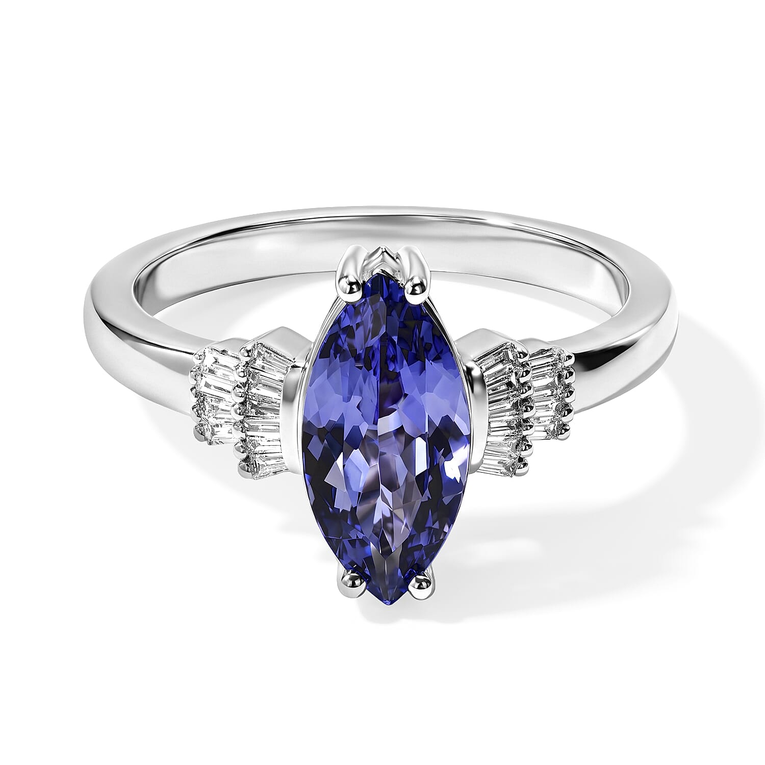 Luxoro Premium Tanzanite and Diamond I2 1.20 ctw Deco Geometry Ring in 10K White Gold (Size 8.0)