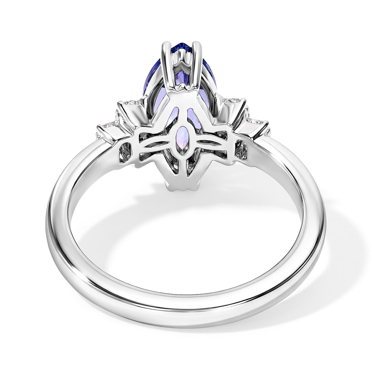 Luxoro Premium Tanzanite and Diamond I2 1.20 ctw Deco Geometry Ring in 10K White Gold (Size 8.0)