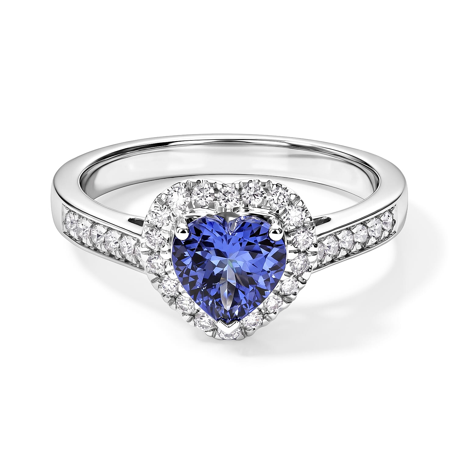 Luxoro Premium Tanzanite and Diamond I2 1.65 ctw Heart Ring in 10K White Gold (Size 7.0)