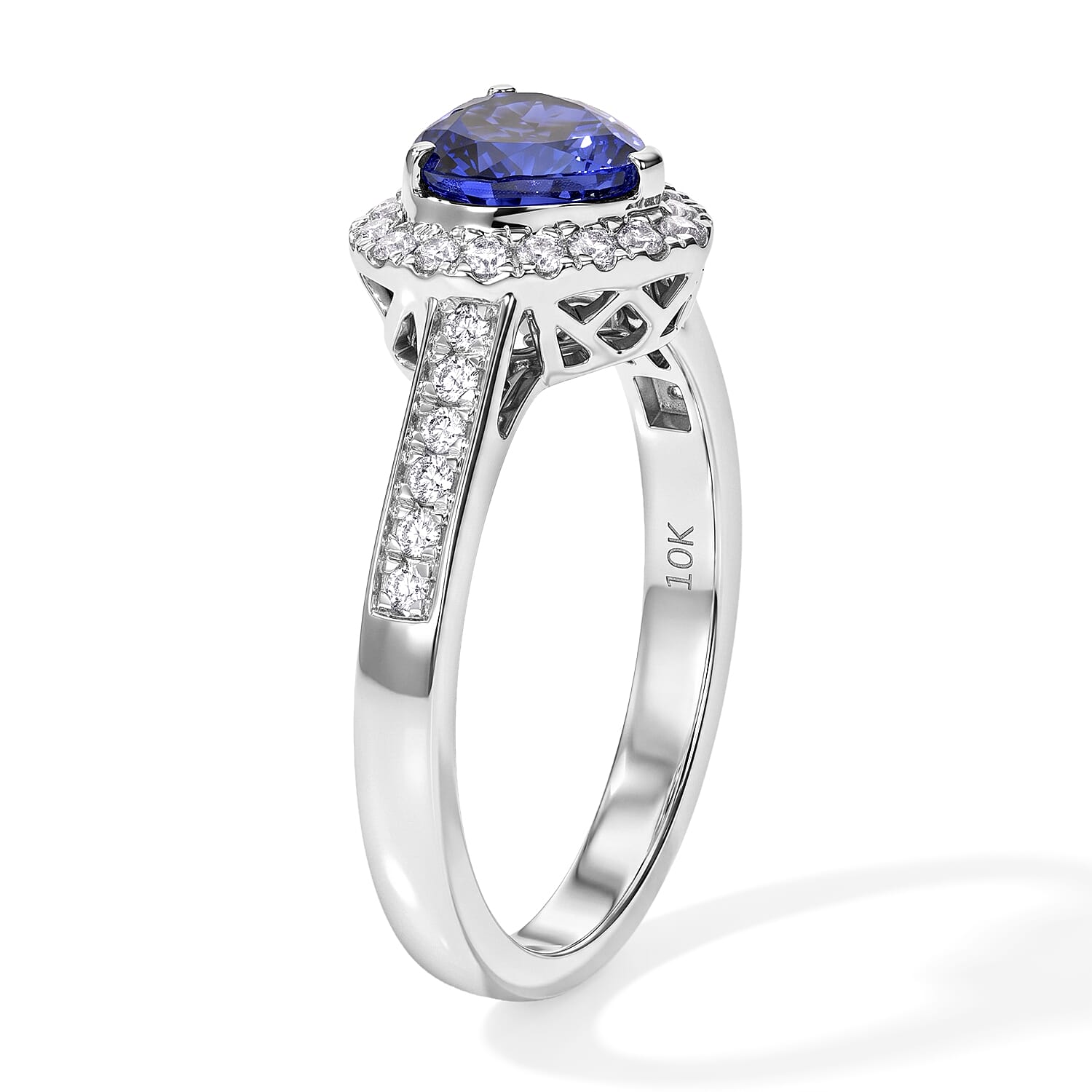 Luxoro Premium Tanzanite and Diamond I2 1.65 ctw Heart Ring in 10K White Gold (Size 7.0)