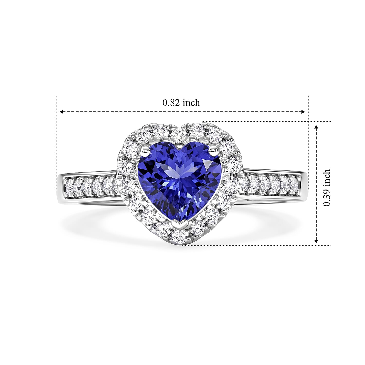 Luxoro Premium Tanzanite and Diamond I2 1.65 ctw Heart Ring in 10K White Gold (Size 7.0)