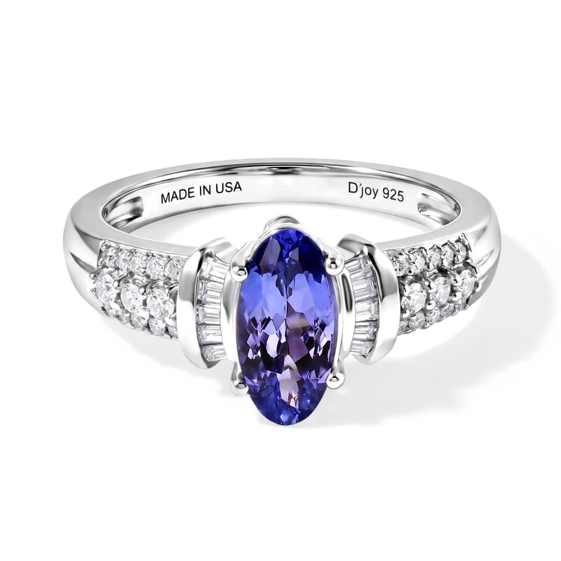 D'Joy Premium Tanzanite and Diamond 1.35 ctw Ring in Rhodium Over Sterling Silver (Size 6.0)