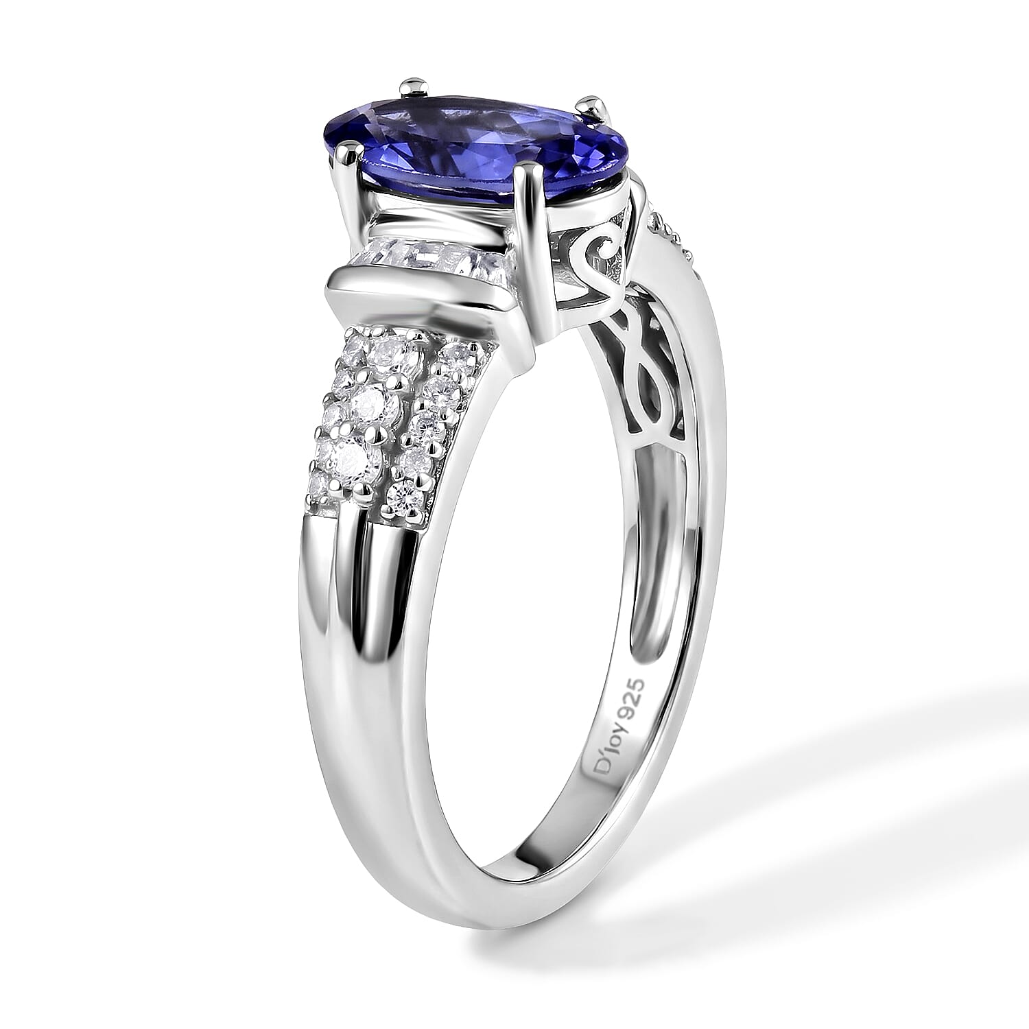 D'Joy Premium Tanzanite and Diamond 1.35 ctw Ring in Rhodium Over Sterling Silver (Size 6.0)