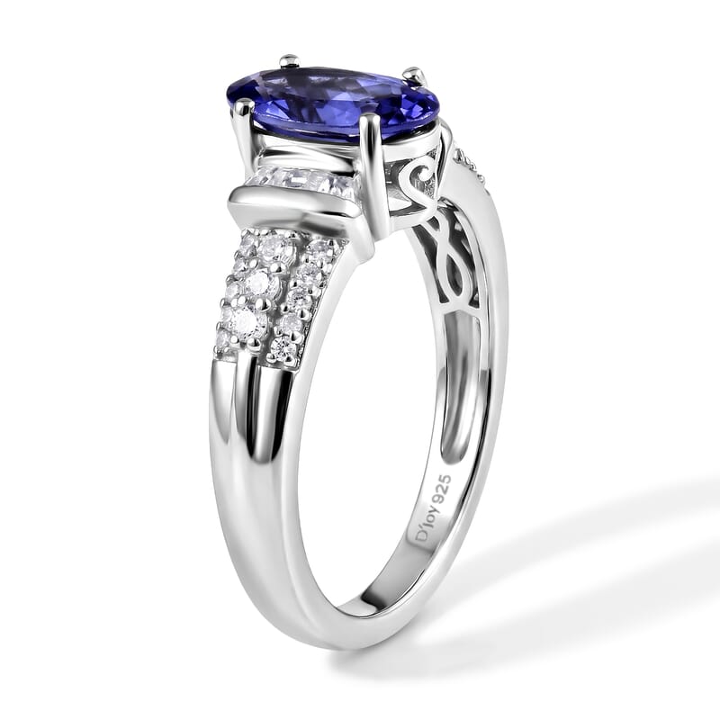 D'Joy Premium Tanzanite and Diamond 1.35 ctw Ring in Rhodium Over Sterling Silver (Size 6.0)
