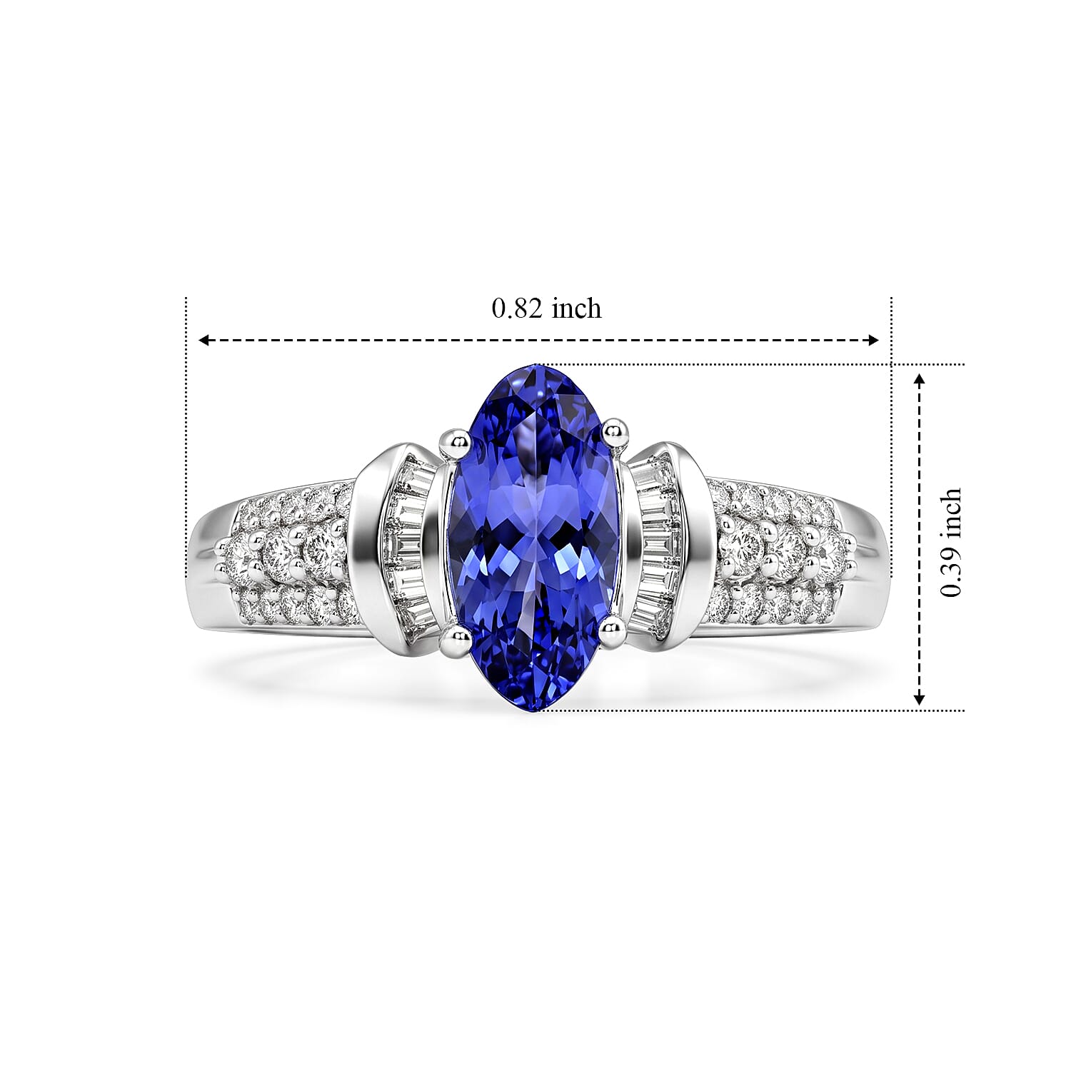 D'Joy Premium Tanzanite and Diamond 1.35 ctw Ring in Rhodium Over Sterling Silver (Size 6.0)