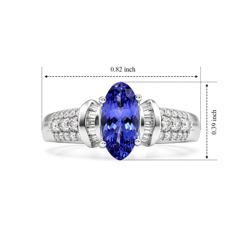 D'Joy Premium Tanzanite and Diamond 1.35 ctw Ring in Rhodium Over Sterling Silver (Size 6.0)