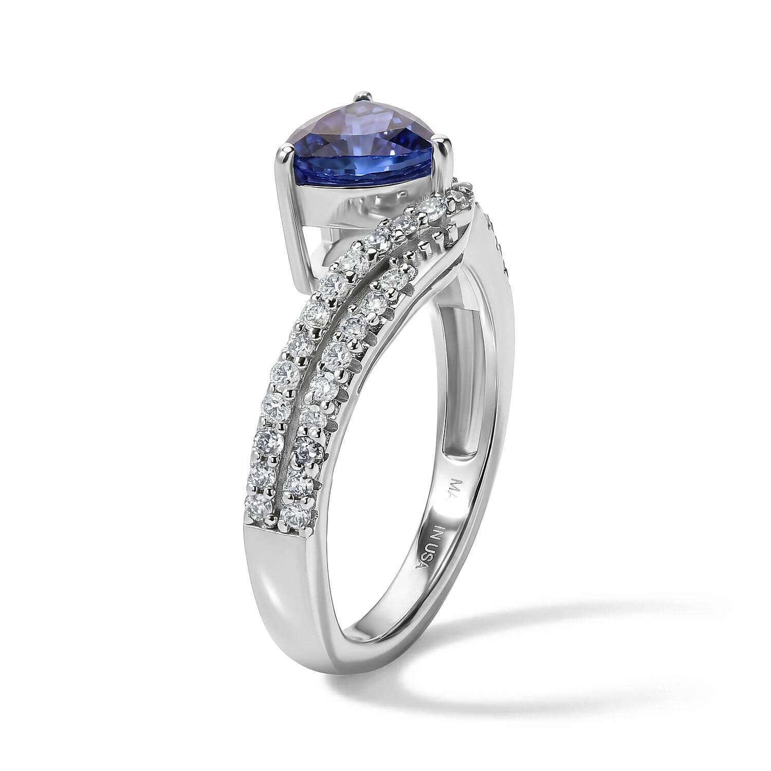 D'Joy Premium Tanzanite and Diamond 1.40 ctw Ring in Rhodium Over Sterling Silver (Size 7.0)