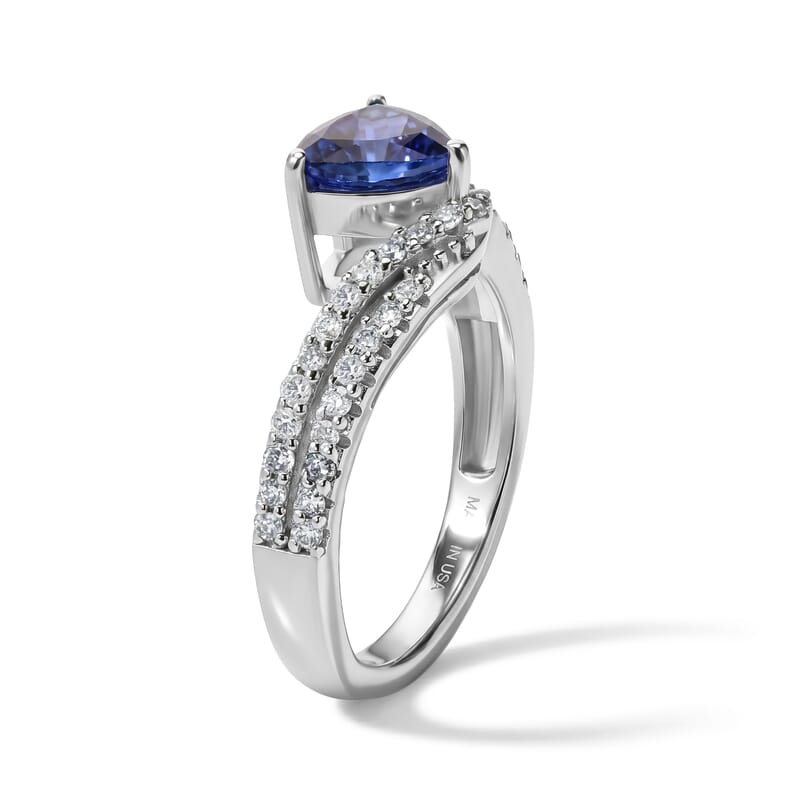 D'Joy Premium Tanzanite and Diamond 1.40 ctw Ring in Rhodium Over Sterling Silver (Size 7.0)