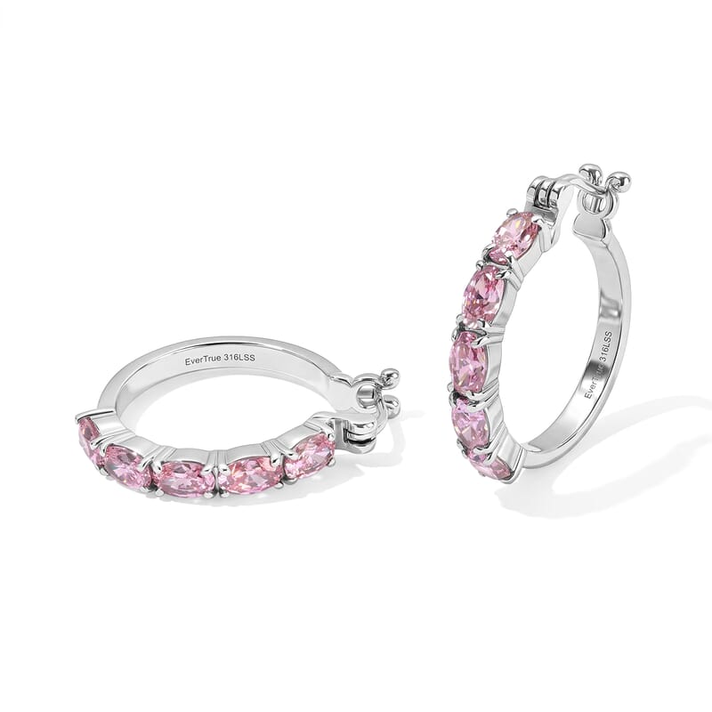 EverTrue Simulated Pink Diamond Blush Radiance Hoop Earrings in Stainless Steel