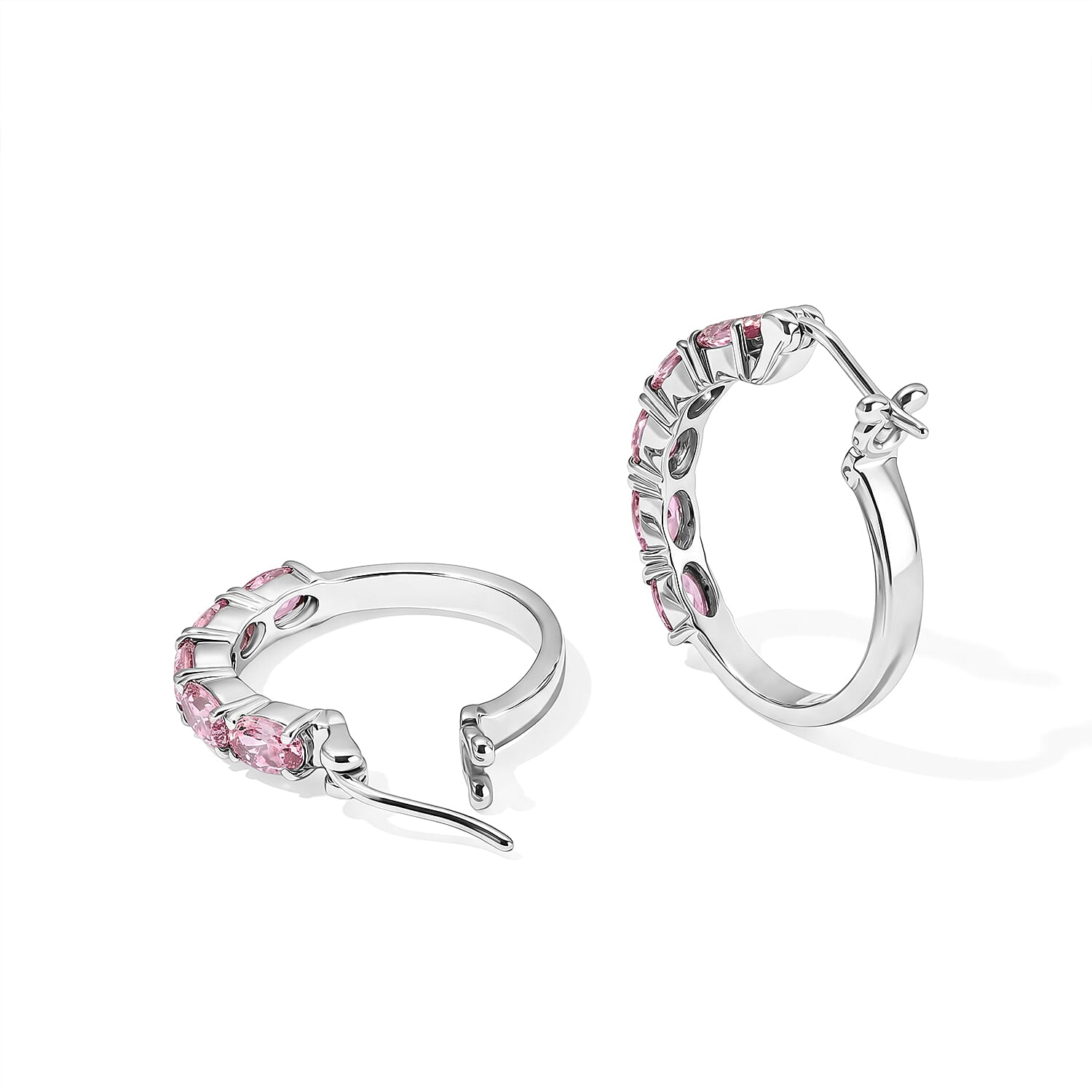 EverTrue Simulated Pink Diamond Blush Radiance Hoop Earrings in Stainless Steel