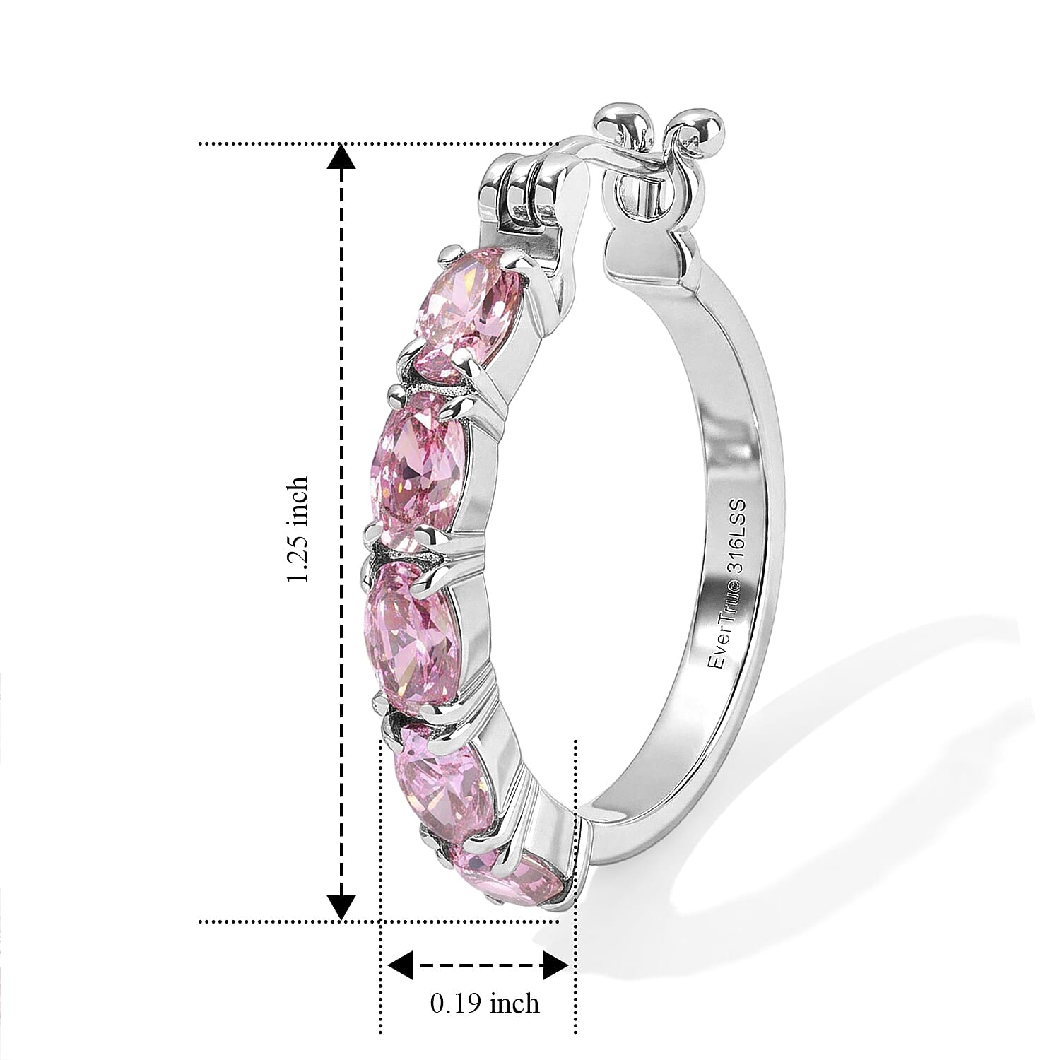 EverTrue Simulated Pink Diamond Blush Radiance Hoop Earrings in Stainless Steel