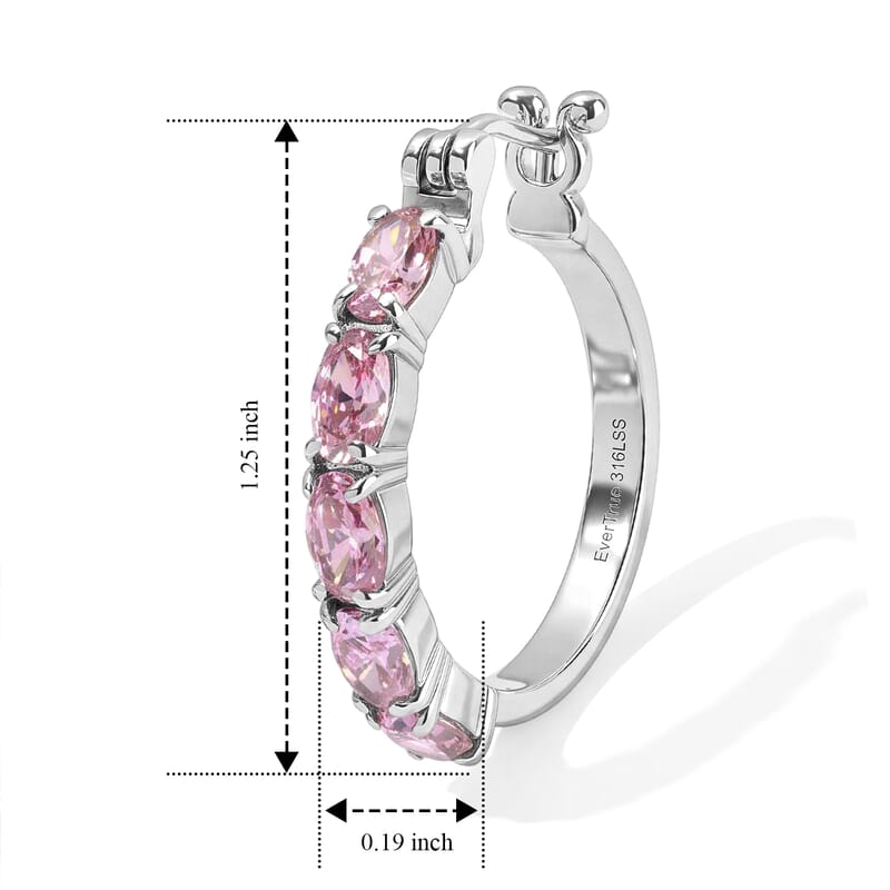 EverTrue Simulated Pink Diamond Blush Radiance Hoop Earrings in Stainless Steel