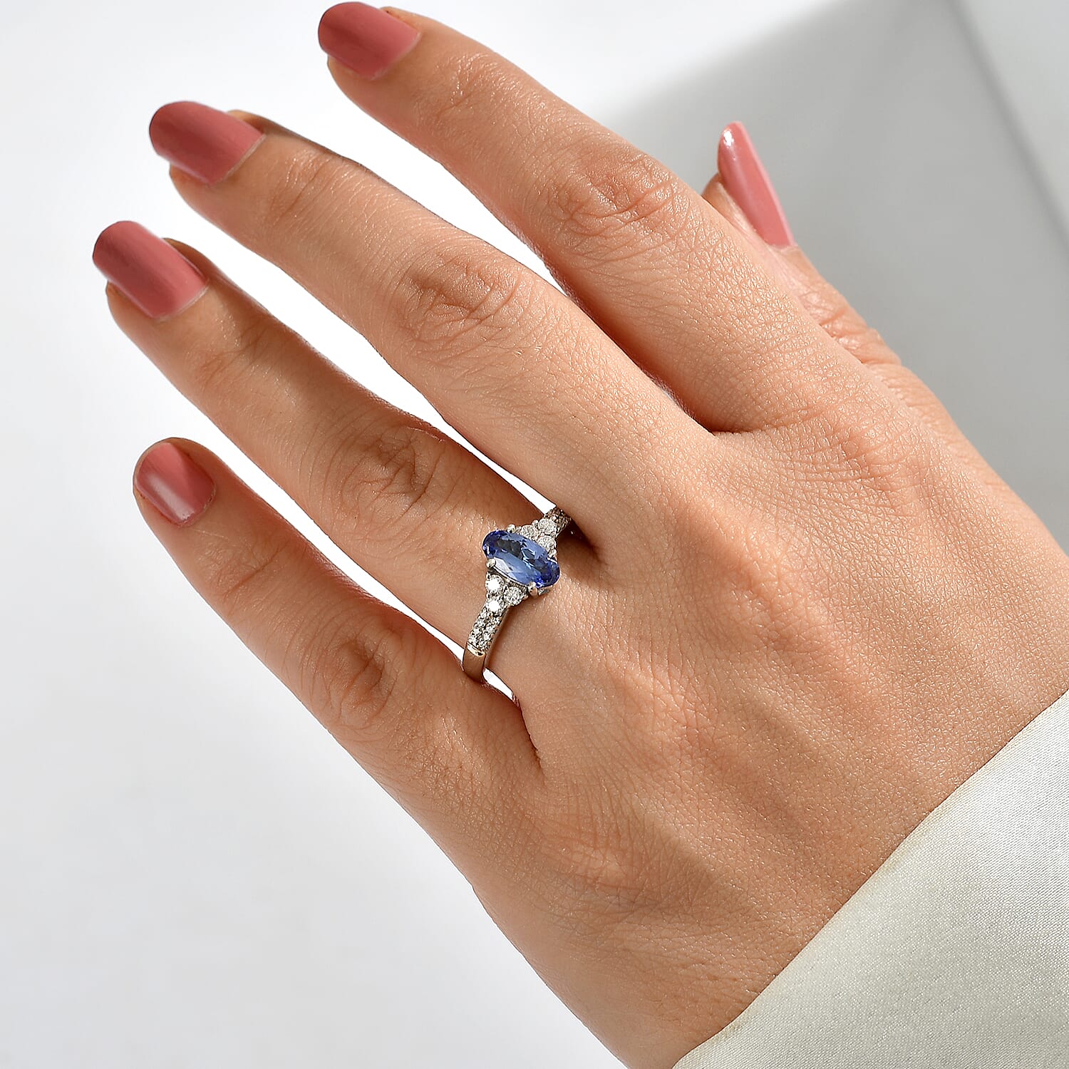 D'Joy Premium Tanzanite and Moissanite 1.15 ctw Ring in Rhodium Over Sterling Silver (Size 6.0)