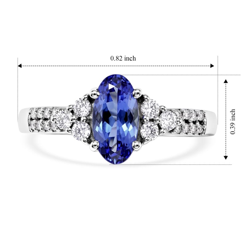 D'Joy Premium Tanzanite and Moissanite 1.15 ctw Ring in Rhodium Over Sterling Silver (Size 6.0)