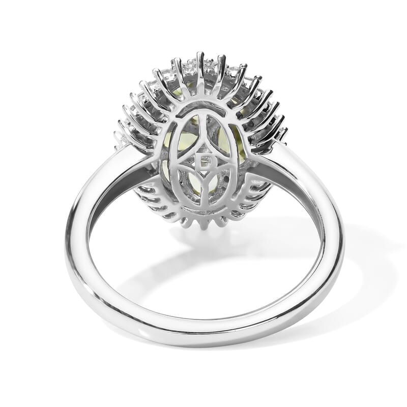D'Joy Hebei Peridot and Moissanite 2.00 ctw Bouquet Ring in Rhodium Over Sterling Silver (Size 7.0)