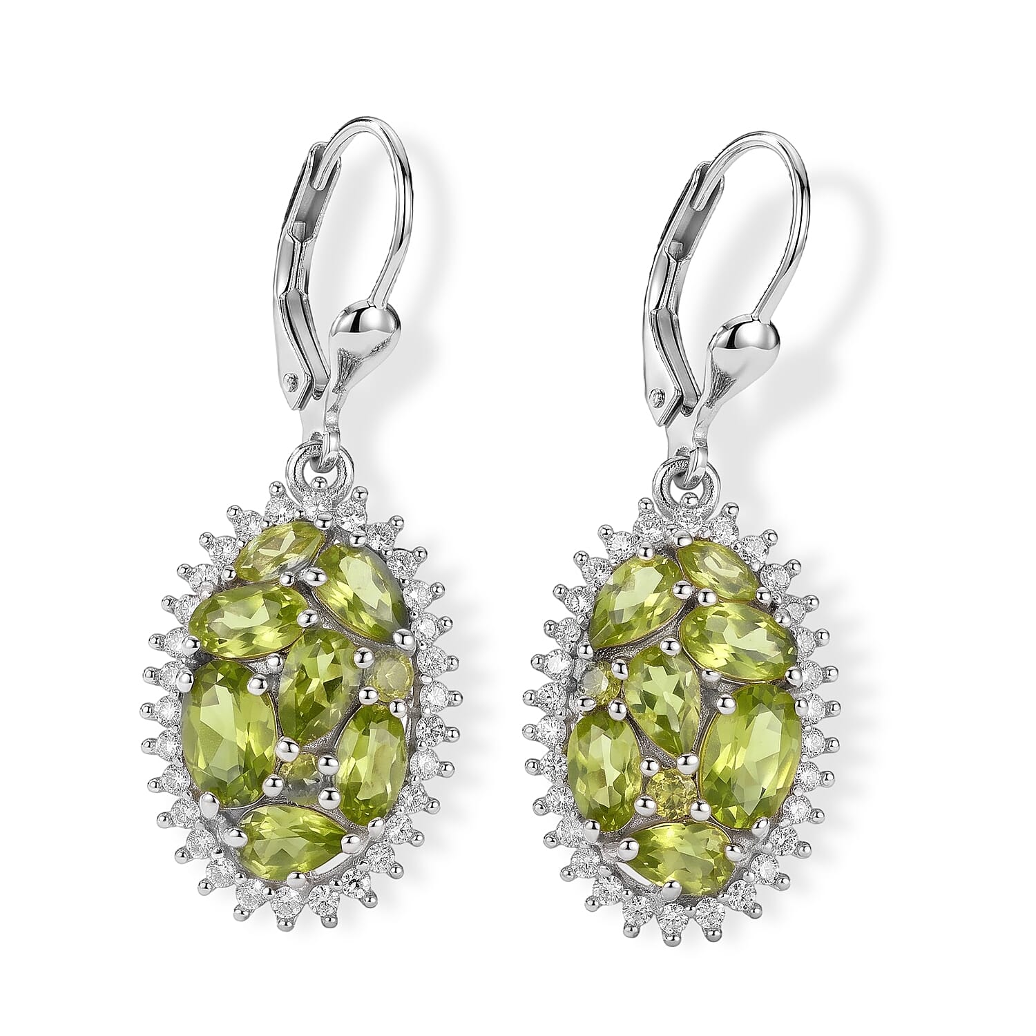 D''Joy Hebei Peridot, Moissanite Earrings in Rhodium Over Sterling Silver 4.25 ctw