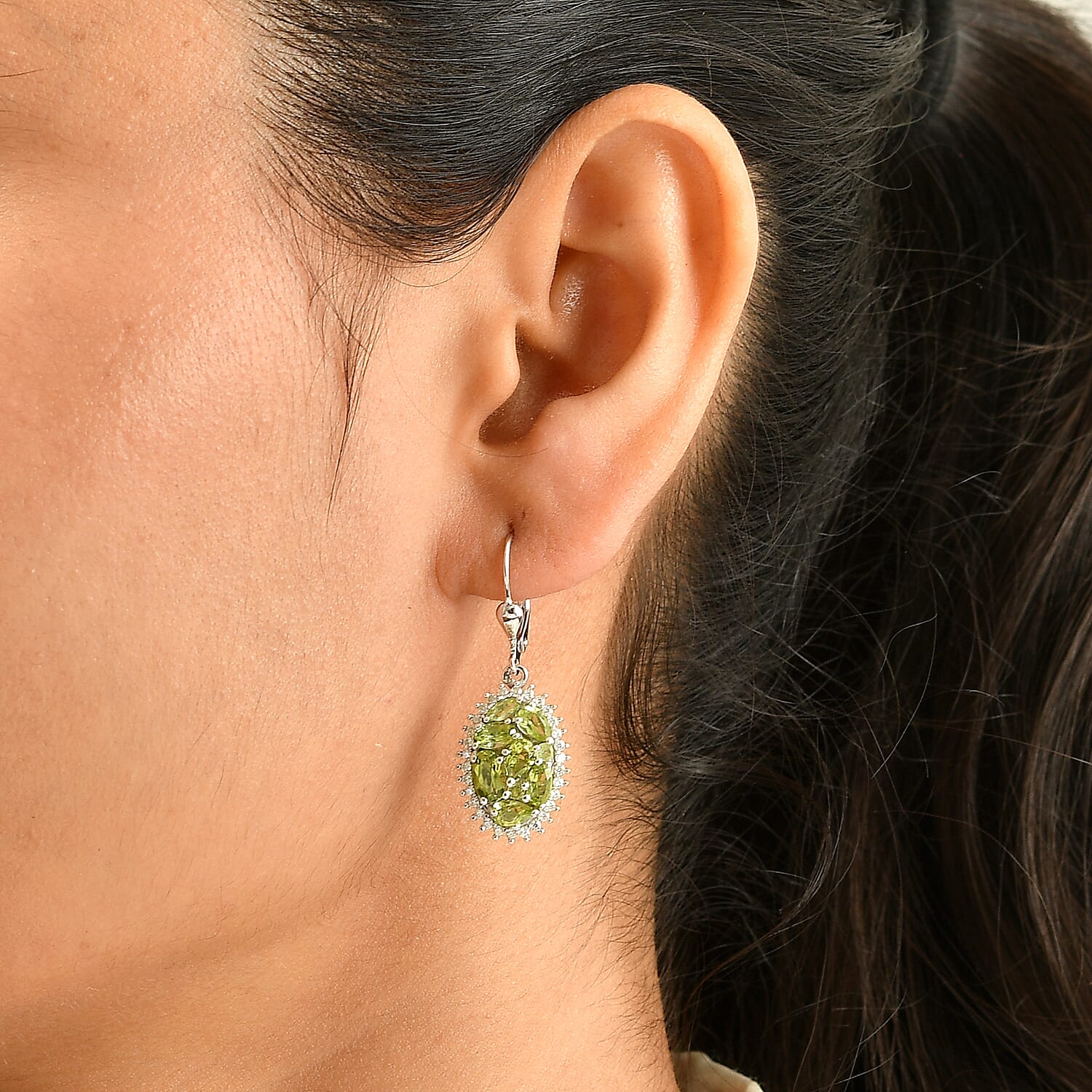 D'Joy Hebei Peridot and Moissanite 4.25 ctw Earrings in Rhodium Over Sterling Silver