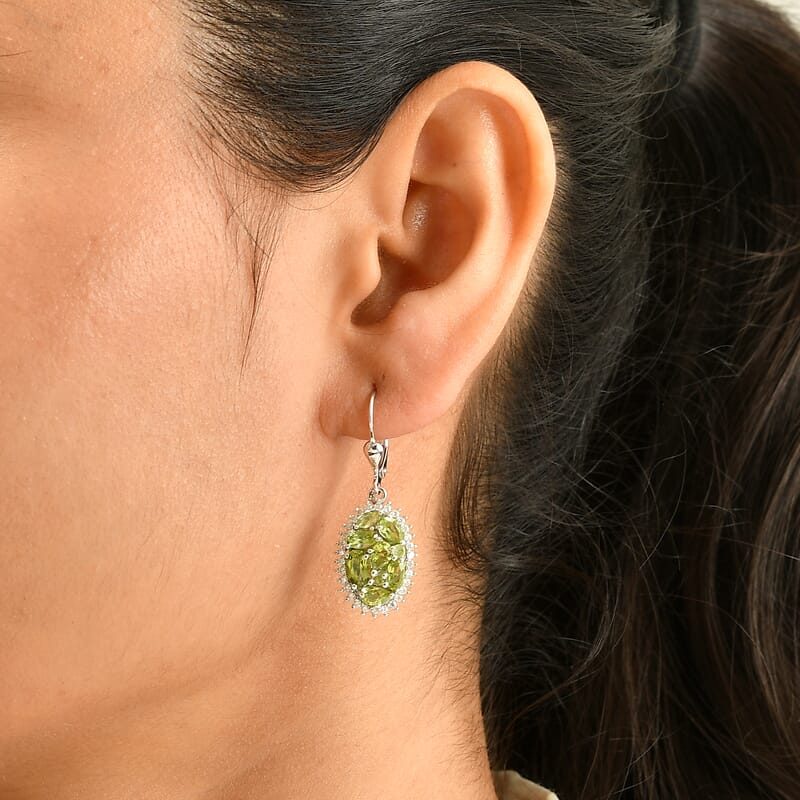 D'Joy Hebei Peridot and Moissanite 4.25 ctw Earrings in Rhodium Over Sterling Silver
